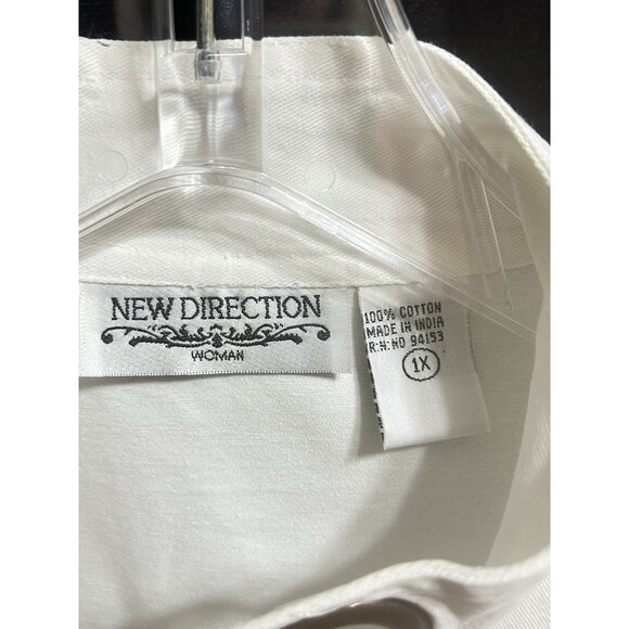 New Direction Women 1X White Cotton Denim Jacket‎ Large Gold Rings Decor - Picture 5 of 10